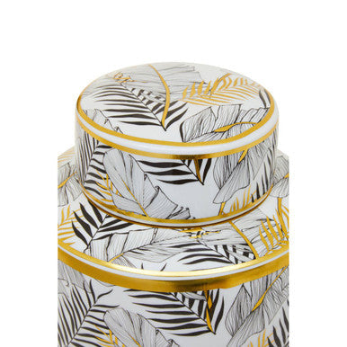 Orsina Large Leaf Design Ceramic Jar – Decorative Lidded Storage