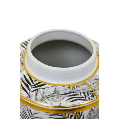 Orsina Large Leaf Design Ceramic Jar – Decorative Lidded Storage