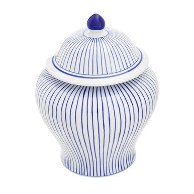 Orsina Damson Small Blue and White Striped Ceramic Jar with Lid