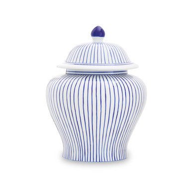Orsina Damson Small Blue and White Striped Ceramic Jar with Lid