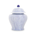 Orsina Damson Small Blue and White Striped Ceramic Jar with Lid