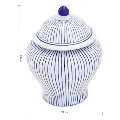 Orsina Damson Small Blue and White Striped Ceramic Jar with Lid