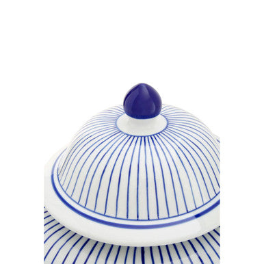 Orsina Damson Small Blue and White Striped Ceramic Jar with Lid
