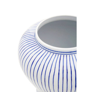 Orsina Damson Small Blue and White Striped Ceramic Jar with Lid