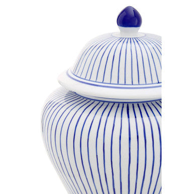 Orsina Damson Small Blue and White Striped Ceramic Jar with Lid