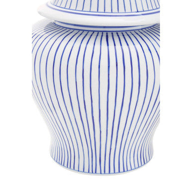 Orsina Damson Small Blue and White Striped Ceramic Jar with Lid