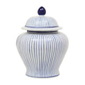 Orsina Damson Large Blue and White Striped Ceramic Jar with Lid