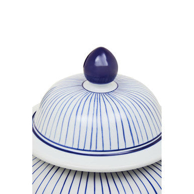 Orsina Damson Large Blue and White Striped Ceramic Jar with Lid