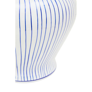 Orsina Damson Large Blue and White Striped Ceramic Jar with Lid