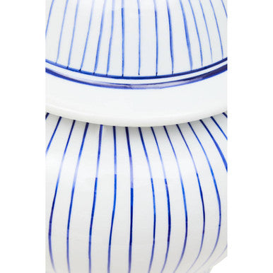 Orsina Damson Large Blue and White Striped Ceramic Jar with Lid