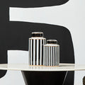 Orsina Doria Large Striped Ceramic Jar | Black and White Lidded Decor