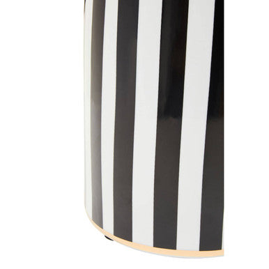 Orsina Doria Large Striped Ceramic Jar | Black and White Lidded Decor