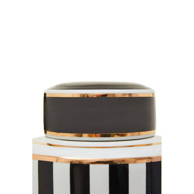 Orsina Doria Large Striped Ceramic Jar | Black and White Lidded Decor