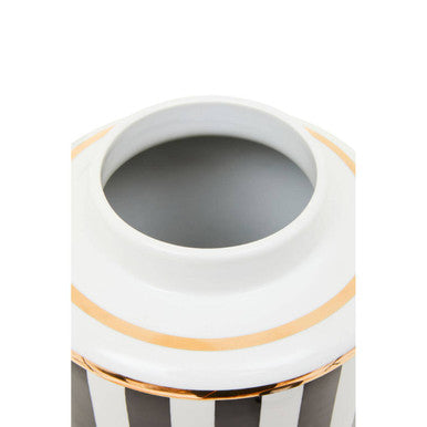 Orsina Doria Large Striped Ceramic Jar | Black and White Lidded Decor