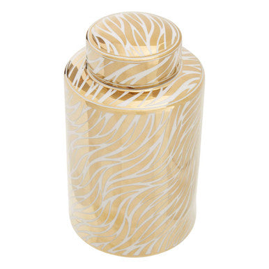 Orsina Doria Small Ceramic Jar | White and Gold Lidded Home Decor
