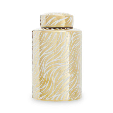 Orsina Doria Small Ceramic Jar | White and Gold Lidded Home Decor