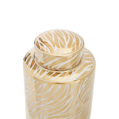 Orsina Doria Small Ceramic Jar | White and Gold Lidded Home Decor