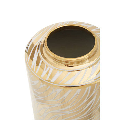 Orsina Doria Small Ceramic Jar | White and Gold Lidded Home Decor
