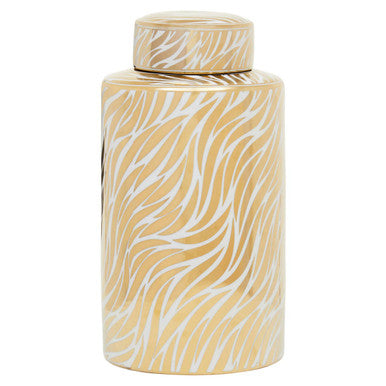 Orsina Large White and Gold Ceramic Jar – Decorative Lidded Storage