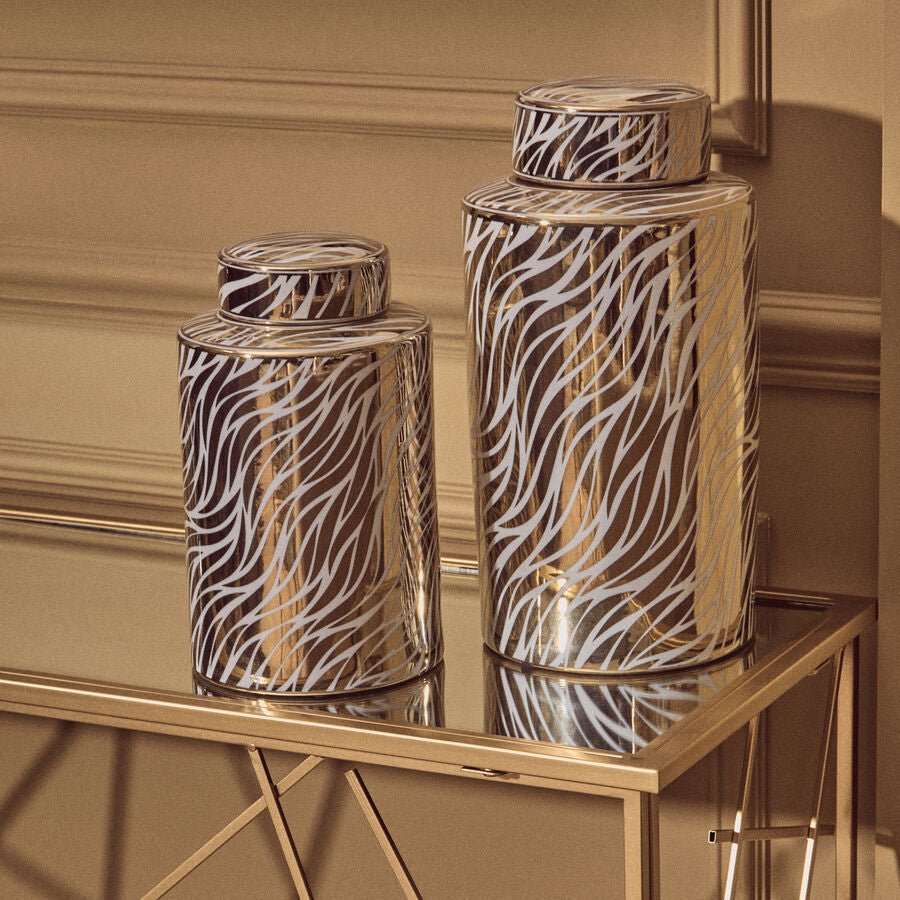 Orsina Large White and Gold Ceramic Jar – Decorative Lidded Storage
