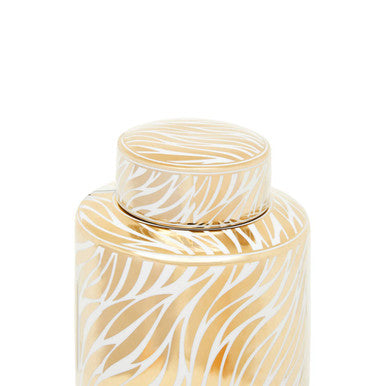 Orsina Large White and Gold Ceramic Jar – Decorative Lidded Storage