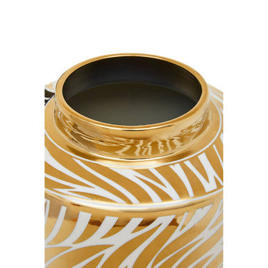 Orsina Large White and Gold Ceramic Jar – Decorative Lidded Storage
