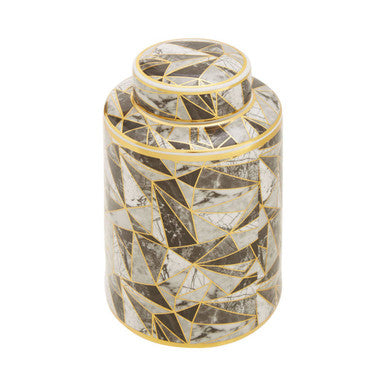 Orsina Doria Small Marble Effect Ceramic Storage Jar with Gold Trim