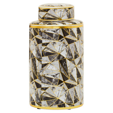 Orsina Doria Large Marble Effect Ceramic Jar with Gold Trim & Lid