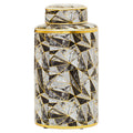 Orsina Doria Large Marble Effect Ceramic Jar with Gold Trim & Lid