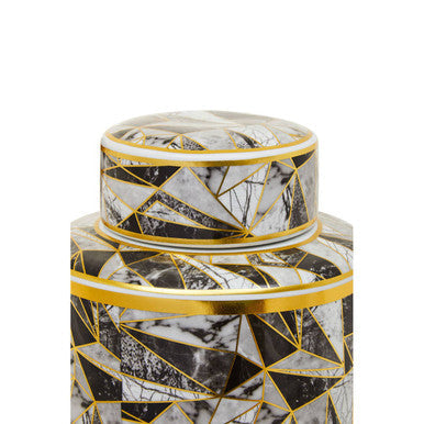 Orsina Doria Large Marble Effect Ceramic Jar with Gold Trim & Lid