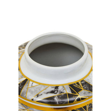 Orsina Doria Large Marble Effect Ceramic Jar with Gold Trim & Lid