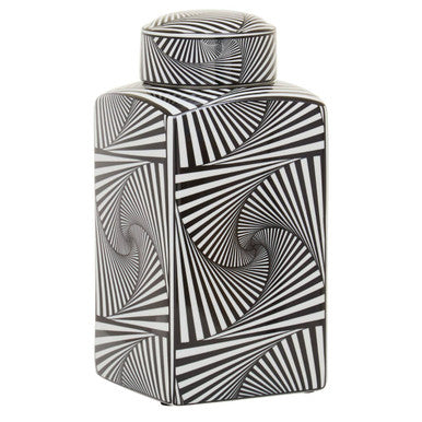 Orsina Doria Small Ceramic Jar – Black and White Geometric Lidded Canister