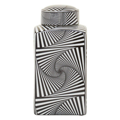 Orsina Doria Small Ceramic Jar – Black and White Geometric Lidded Canister