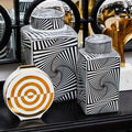 Orsina Doria Small Ceramic Jar – Black and White Geometric Lidded Canister