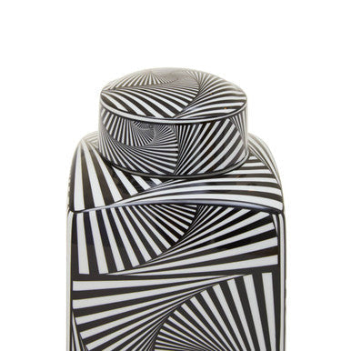 Orsina Doria Small Ceramic Jar – Black and White Geometric Lidded Canister