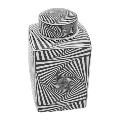 Orsina Doria Large Black and White Geometric Ceramic Jar with Lid