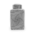Orsina Doria Large Black and White Geometric Ceramic Jar with Lid
