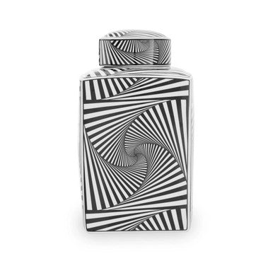 Orsina Doria Large Black and White Geometric Ceramic Jar with Lid