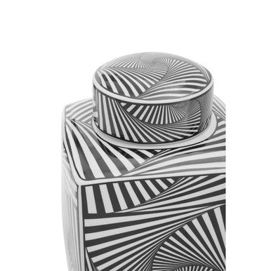 Orsina Doria Large Black and White Geometric Ceramic Jar with Lid