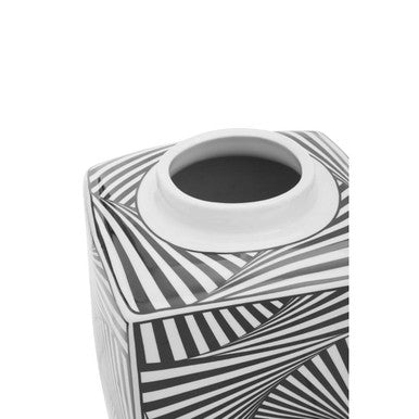 Orsina Doria Large Black and White Geometric Ceramic Jar with Lid