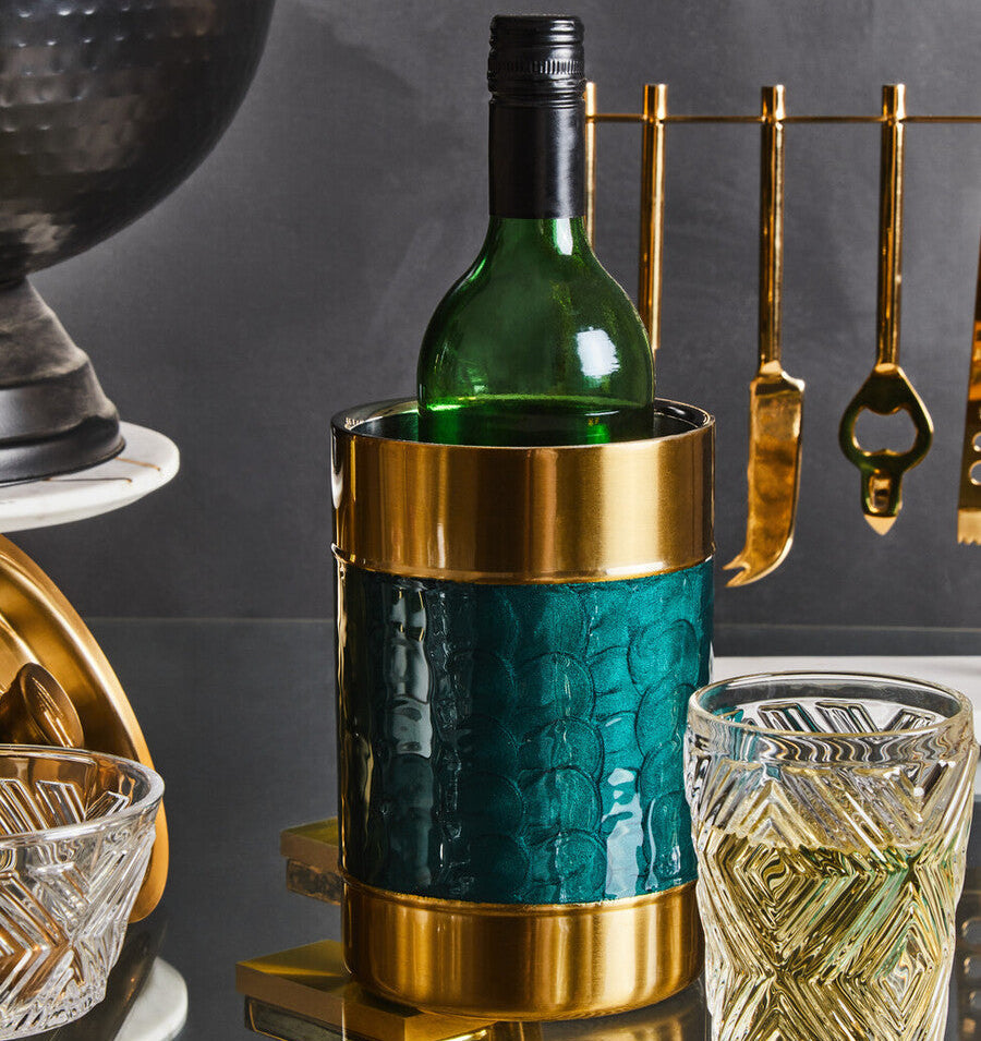 Orsina Carolina Green Enamel & Gold Stainless Steel Wine Cooler