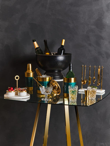 Orsina Carolina Green Enamel & Gold Stainless Steel Wine Cooler