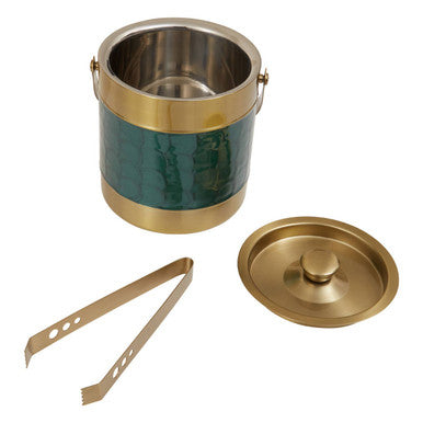 Orsina Carolina Green Enamel Ice Bucket – Gold Stainless Steel with Tongs