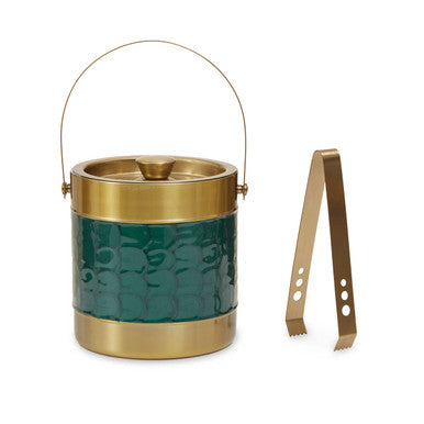 Orsina Carolina Green Enamel Ice Bucket – Gold Stainless Steel with Tongs