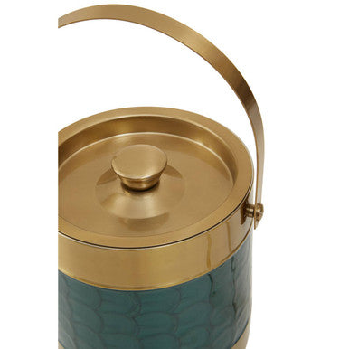 Orsina Carolina Green Enamel Ice Bucket – Gold Stainless Steel with Tongs