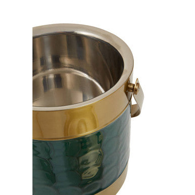 Orsina Carolina Green Enamel Ice Bucket – Gold Stainless Steel with Tongs