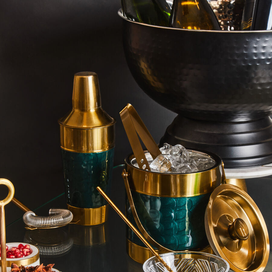 Orsina 4-Piece Cocktail Set – Gold Stainless Steel & Green Enamel