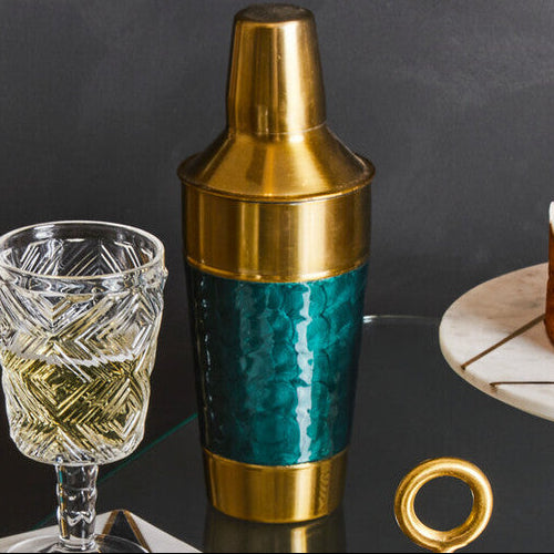 Orsina 4-Piece Cocktail Set – Gold Stainless Steel & Green Enamel