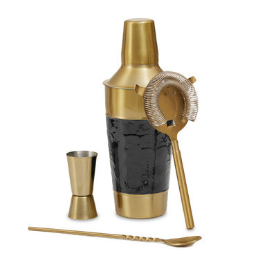 Orsina 4 Piece Cocktail Set – Black Enamel & Gold Stainless Steel
