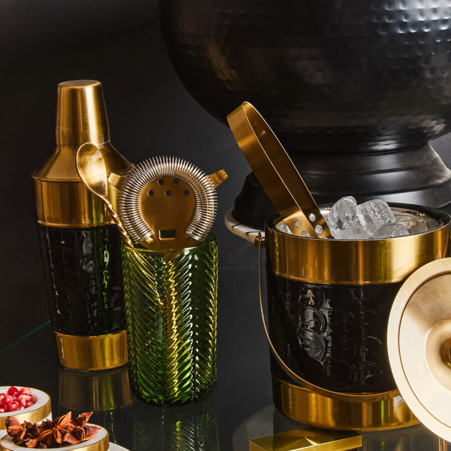 Orsina 4 Piece Cocktail Set – Black Enamel & Gold Stainless Steel